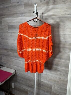 Relaxed Scoop-Neck Open Knit Sweater in Vibrant Orange 2098